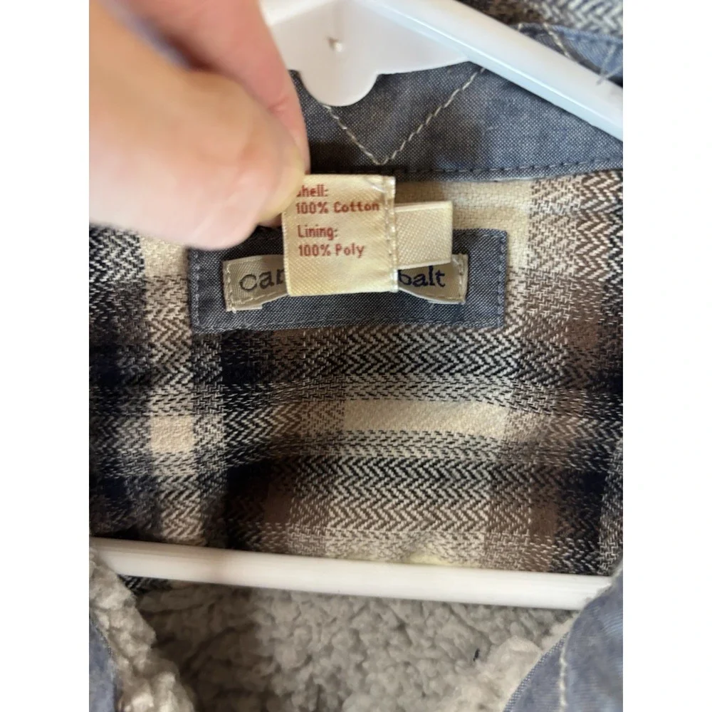 Carbon 2 Cobalt Fleece Lined Blue Plaid Button Up Jac-Shirt Shacket‎ Medium Tall